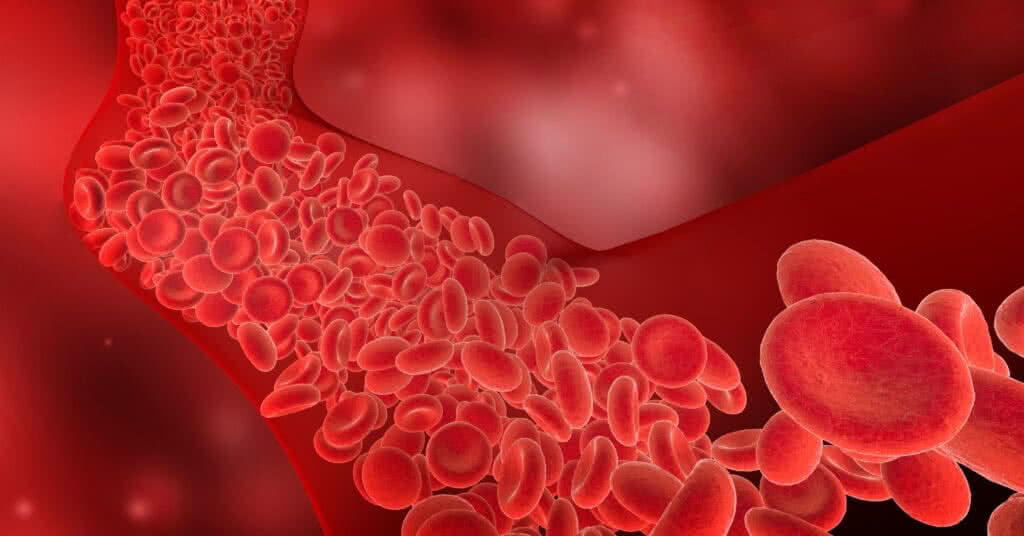 Imagem ilustrativa em 3D do fluxo de glóbulos vermelhos nas artérias, importante para entender o tratamento de cirurgia arterial.
