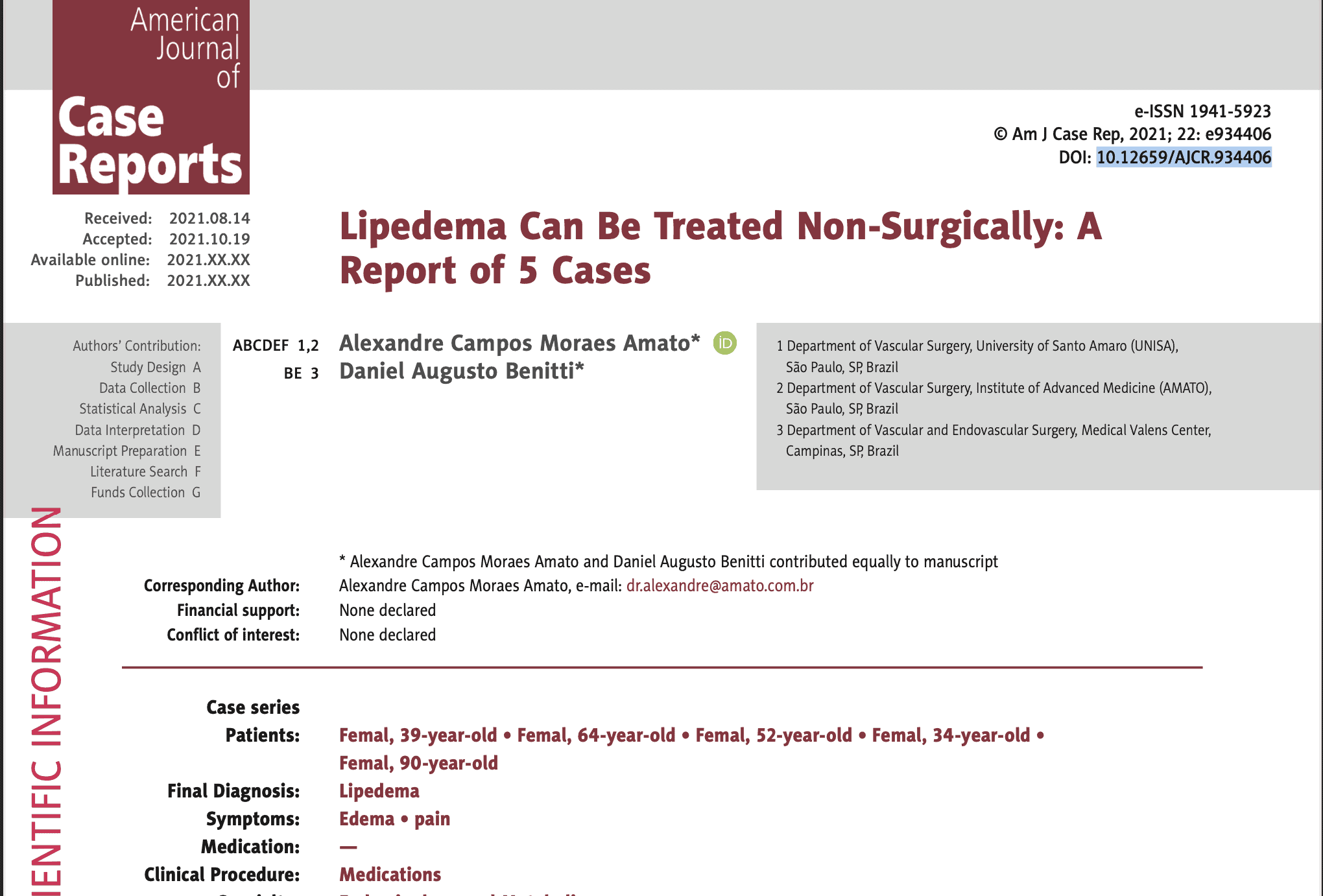 Lipedema pode ser tratado de forma conservadora: relato de 5 casos.<span class=