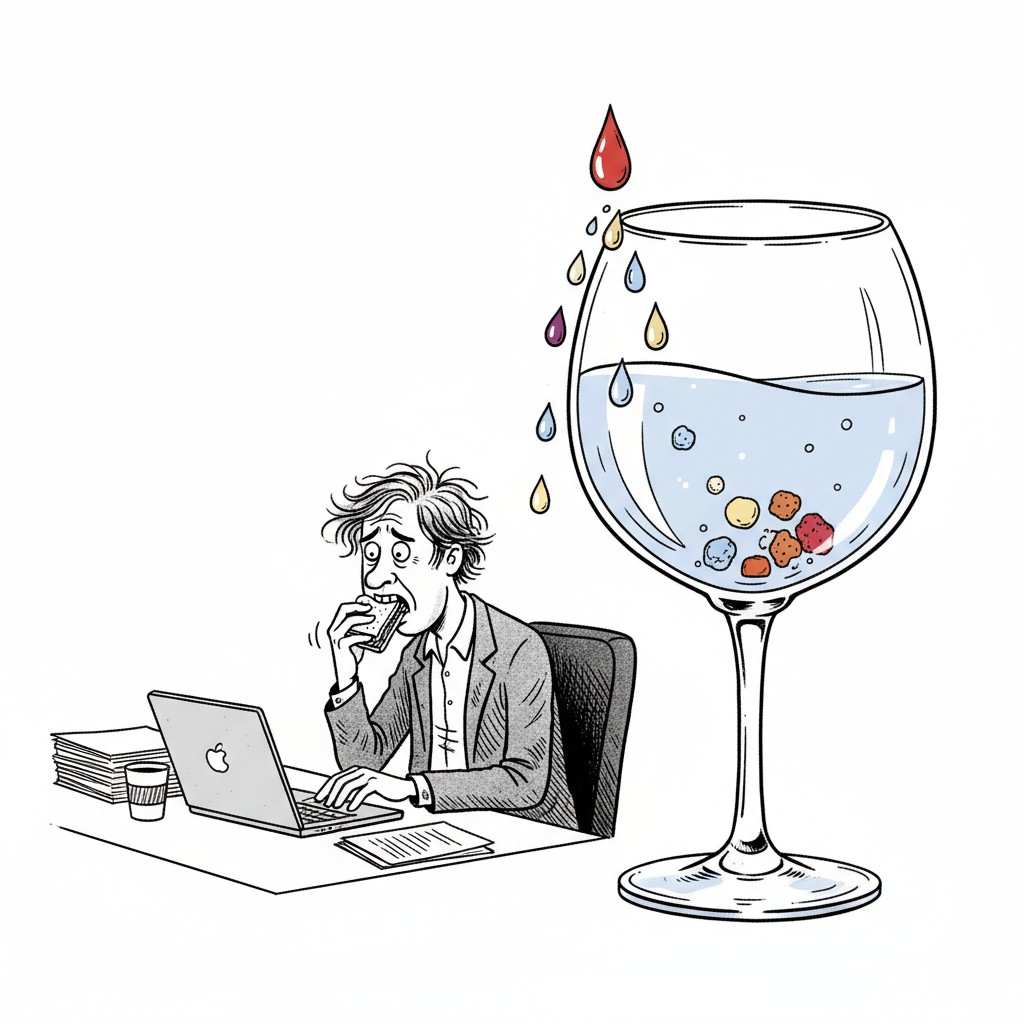 Ilustração: copo transbordando de água, metáfora da carga inflamatória que extravasa